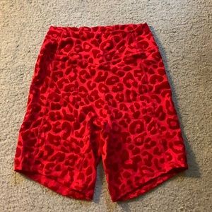 Leopard Print Red Bike Shorts